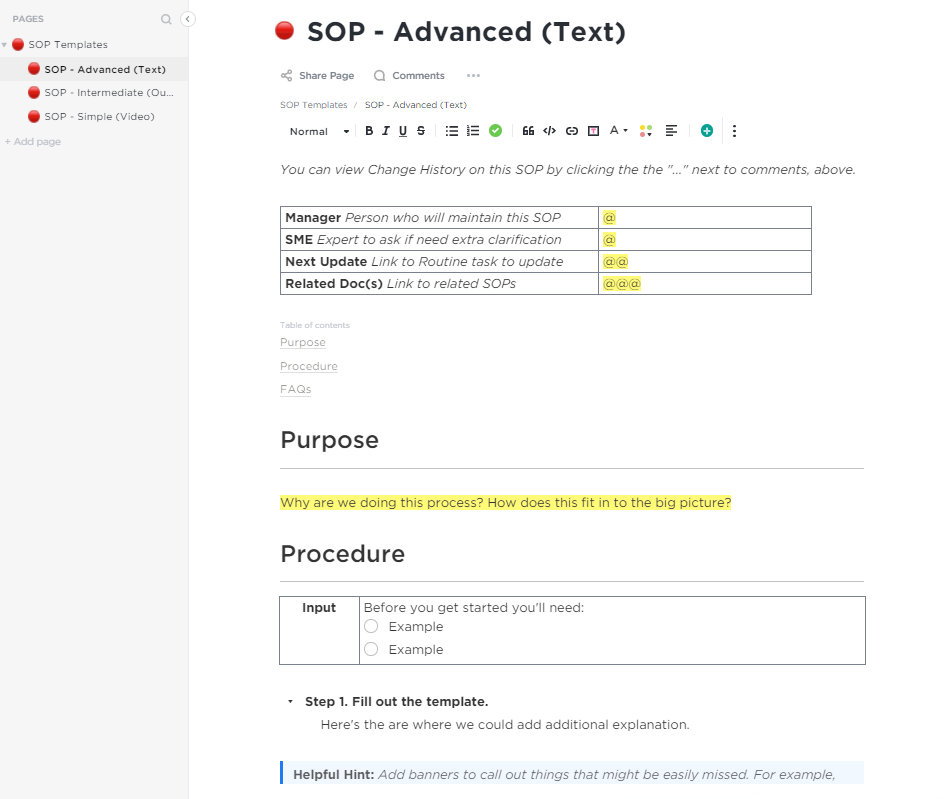 Clickup Sop Template