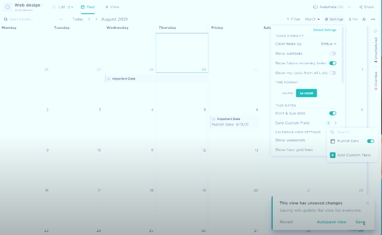 How to use Custom Dates in ClickUp Calendar View