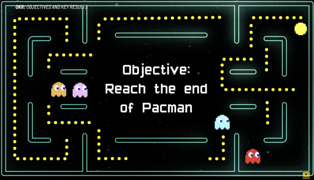 KPI vs OKR - Objective may be to reach the end of Pac-Man