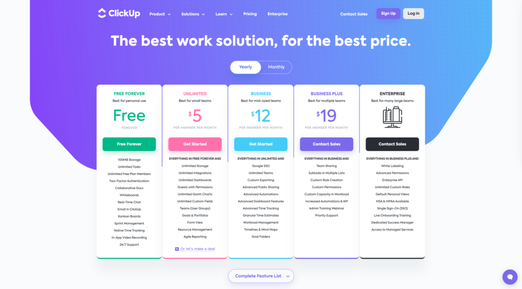 ClickUp's Current Pricing Structure