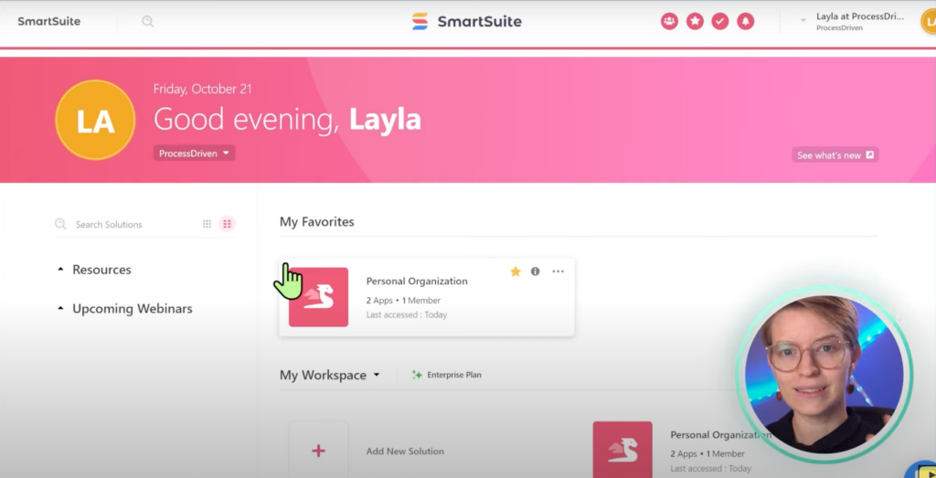 The Home page in SmartSuite is simple yet visually appealing.