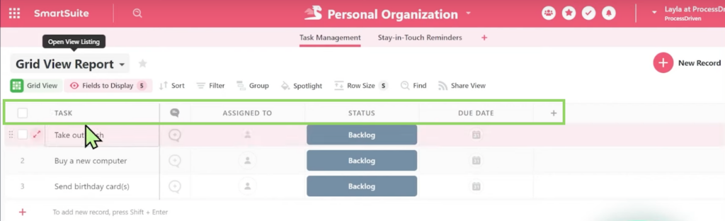 The default titles are highlighted in green inside this SmartSuite Solution.