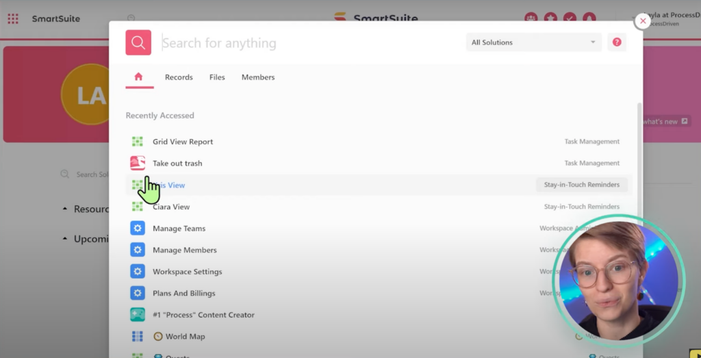SmartSuite's Search bar allows you to find anything across the entire interface.