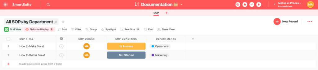 Your SOP App should now include the "Departments" Field.