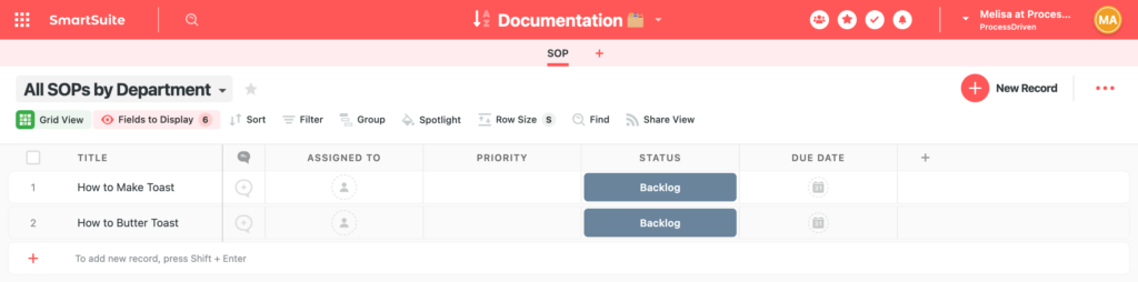 Start by creating sample SOPs in SmartSuite to make your life easier in the future!