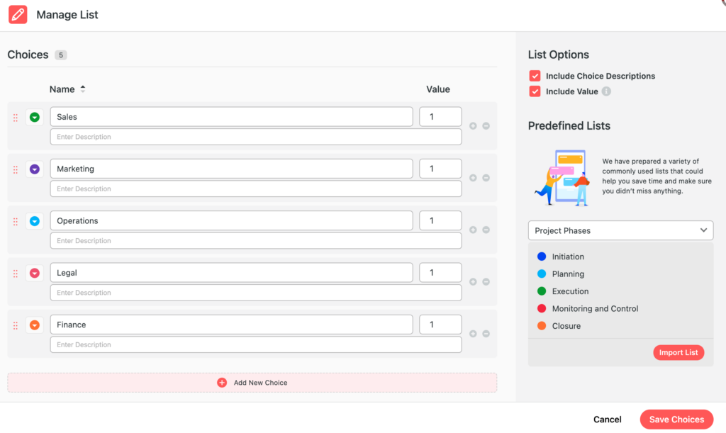 Manage Lists easily with SmartSuite's Predefined Lists and List Options.